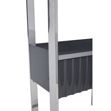 Orsina Genoa Grey and Stainless Steel Shelf Unit with Fluted Drawer