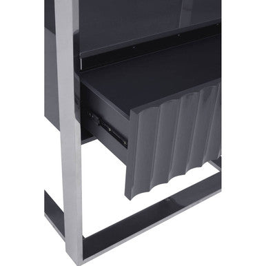 Orsina Genoa Grey and Stainless Steel Shelf Unit with Fluted Drawer
