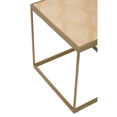 Orsina Grenoble Small Oak Veneer Side Table | Brushed Brass Base
