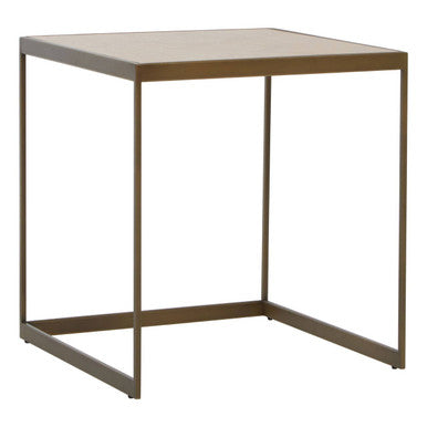 Orsina Grenoble Large Oak Side Table – Brown Brass Sledge Base