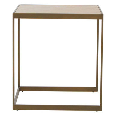 Orsina Grenoble Large Oak Side Table – Brown Brass Sledge Base