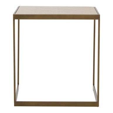 Orsina Grenoble Large Oak Side Table – Brown Brass Sledge Base