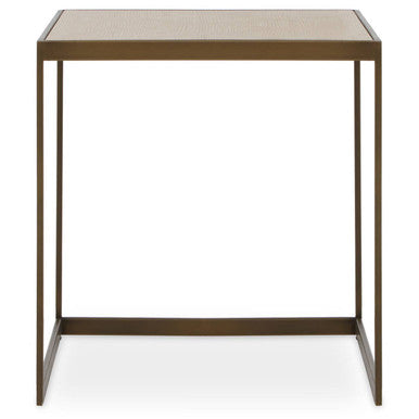 Orsina Grenoble Large Oak Side Table – Brown Brass Sledge Base