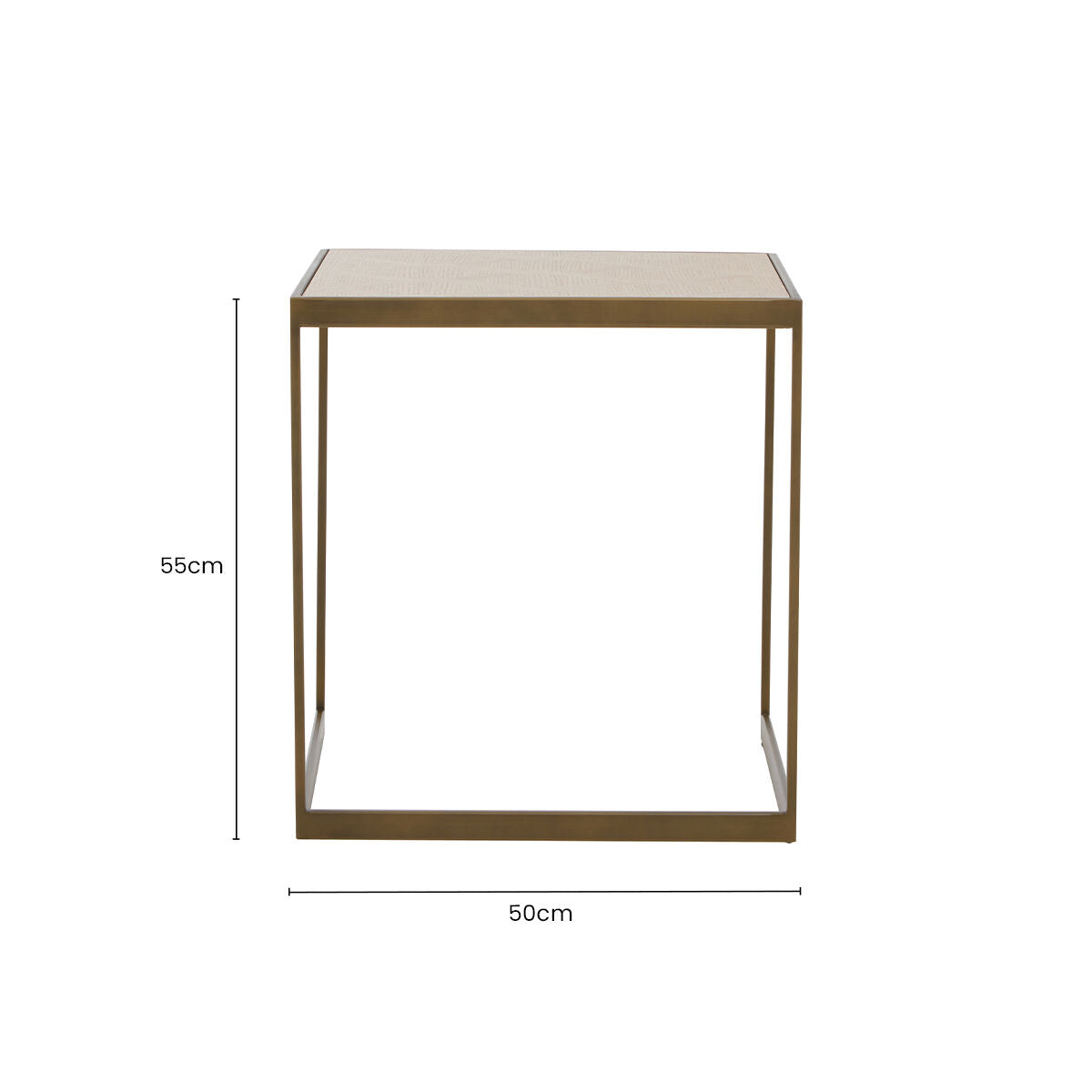 Orsina Grenoble Large Oak Side Table – Brown Brass Sledge Base