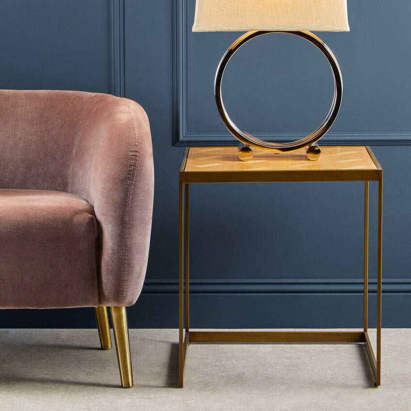 Orsina Grenoble Large Oak Side Table – Brown Brass Sledge Base