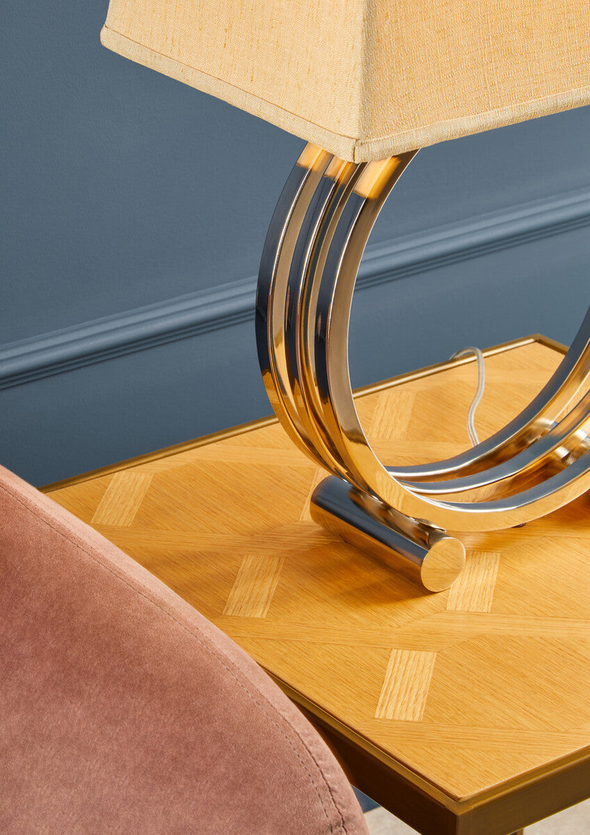 Orsina Grenoble Large Oak Side Table – Brown Brass Sledge Base