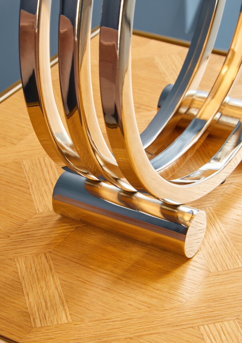 Orsina Grenoble Large Oak Side Table – Brown Brass Sledge Base
