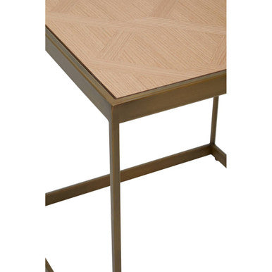 Orsina Grenoble Large Oak Side Table – Brown Brass Sledge Base