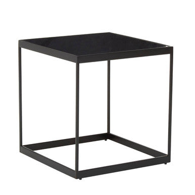 Orsina Genoa Marble Side Table – Black Square Metal Accent Table