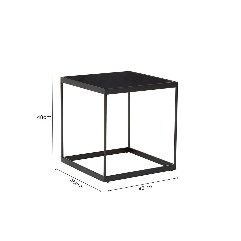 Orsina Genoa Marble Side Table – Black Square Metal Accent Table