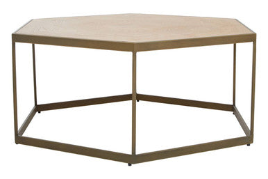 Orsina Grenoble Hexagonal Oak Coffee Table | Brushed Brass Frame