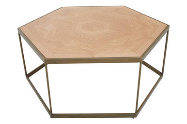 Orsina Grenoble Hexagonal Oak Coffee Table | Brushed Brass Frame