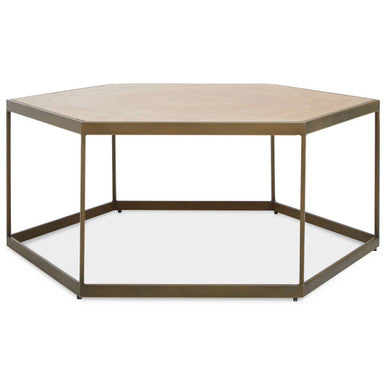 Orsina Grenoble Hexagonal Oak Coffee Table | Brushed Brass Frame