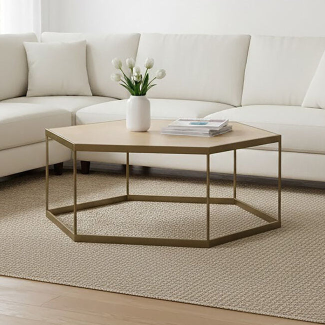 Orsina Grenoble Hexagonal Oak Coffee Table | Brushed Brass Frame