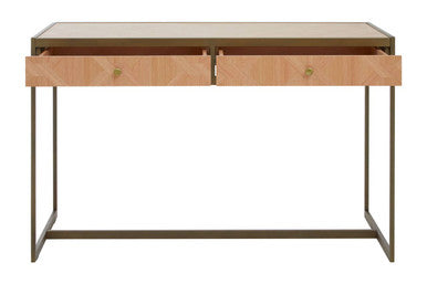 Orsina Grenoble Oak Veneer 2 Drawer Desk | Brushed Brass Frame