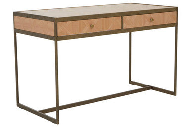 Orsina Grenoble Oak Veneer 2 Drawer Desk | Brushed Brass Frame