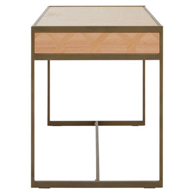 Orsina Grenoble Oak Veneer 2 Drawer Desk | Brushed Brass Frame