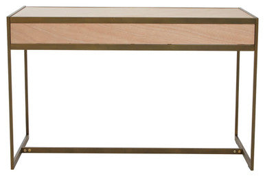 Orsina Grenoble Oak Veneer 2 Drawer Desk | Brushed Brass Frame