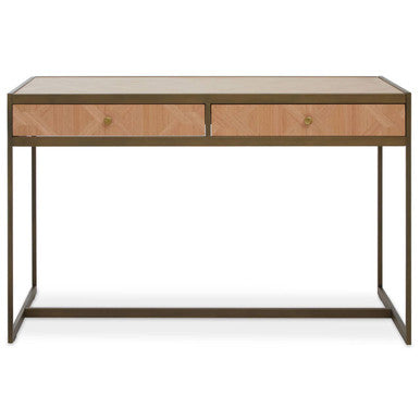 Orsina Grenoble Oak Veneer 2 Drawer Desk | Brushed Brass Frame