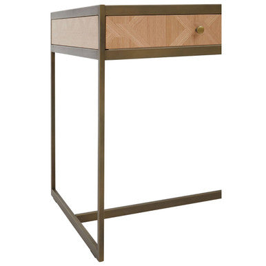 Orsina Grenoble Oak Veneer 2 Drawer Desk | Brushed Brass Frame