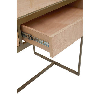 Orsina Grenoble Oak Veneer 2 Drawer Desk | Brushed Brass Frame
