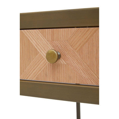 Orsina Grenoble Oak Veneer 2 Drawer Desk | Brushed Brass Frame