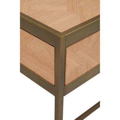 Orsina Grenoble Oak Veneer 2 Drawer Desk | Brushed Brass Frame