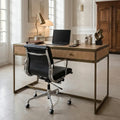 Orsina Grenoble Oak Veneer 2 Drawer Desk | Brushed Brass Frame