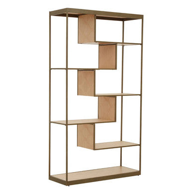 Orsina Grenoble Brushed Brass & Oak Multi Tier Shelving Unit