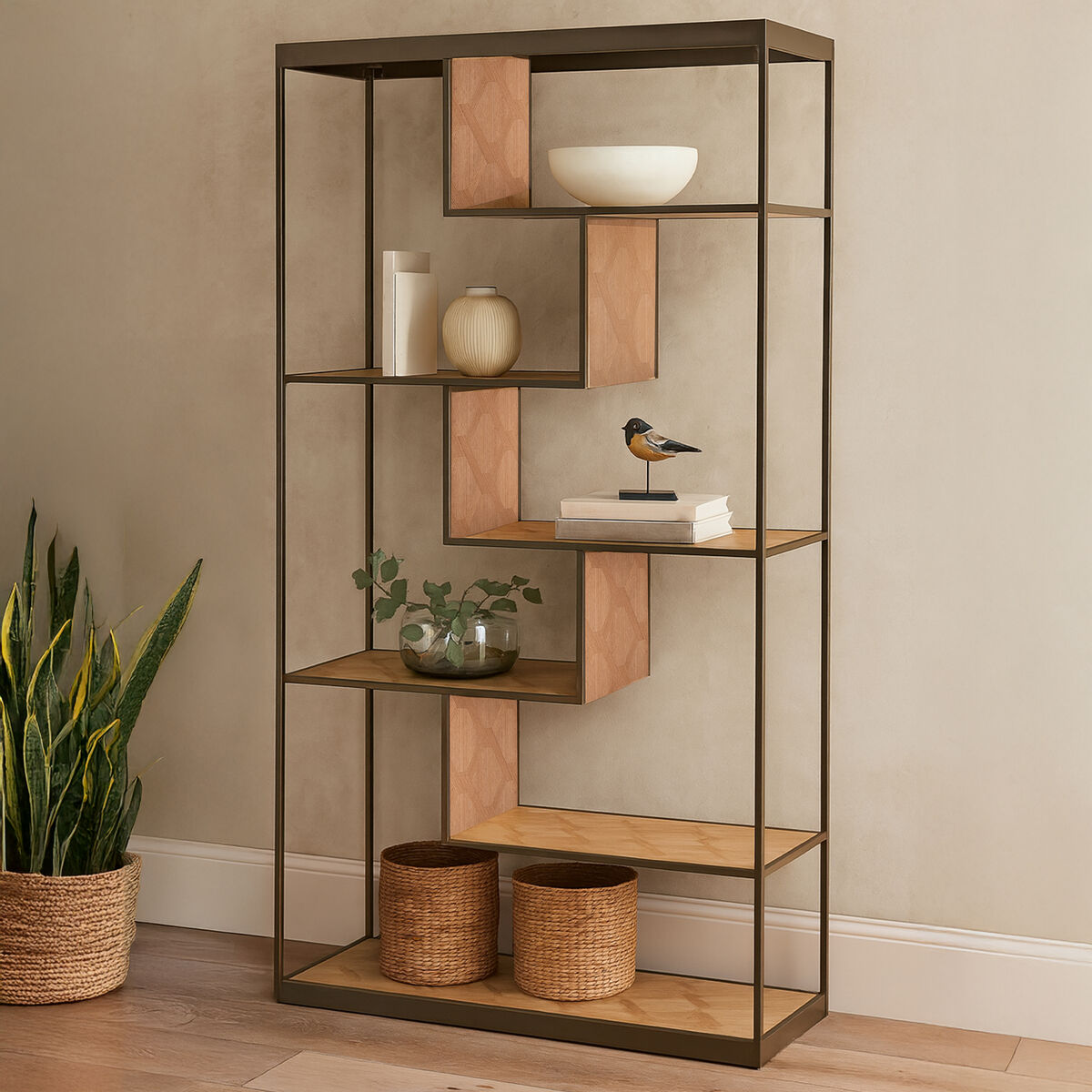 Orsina Grenoble Brushed Brass & Oak Multi Tier Shelving Unit
