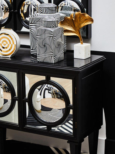 Orsina Telese Black Sideboard | Mirrored Lattice Modern Buffet