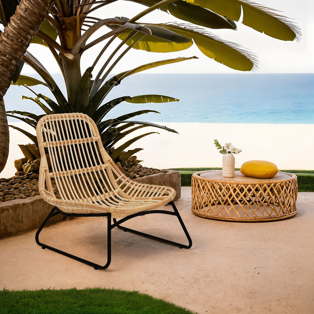 Orsina Manado Relax Natural Rattan Accent Chair | Black Iron Frame