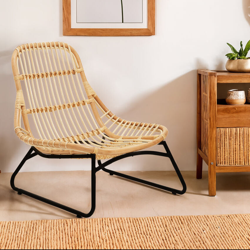 Orsina Manado Relax Natural Rattan Accent Chair | Black Iron Frame