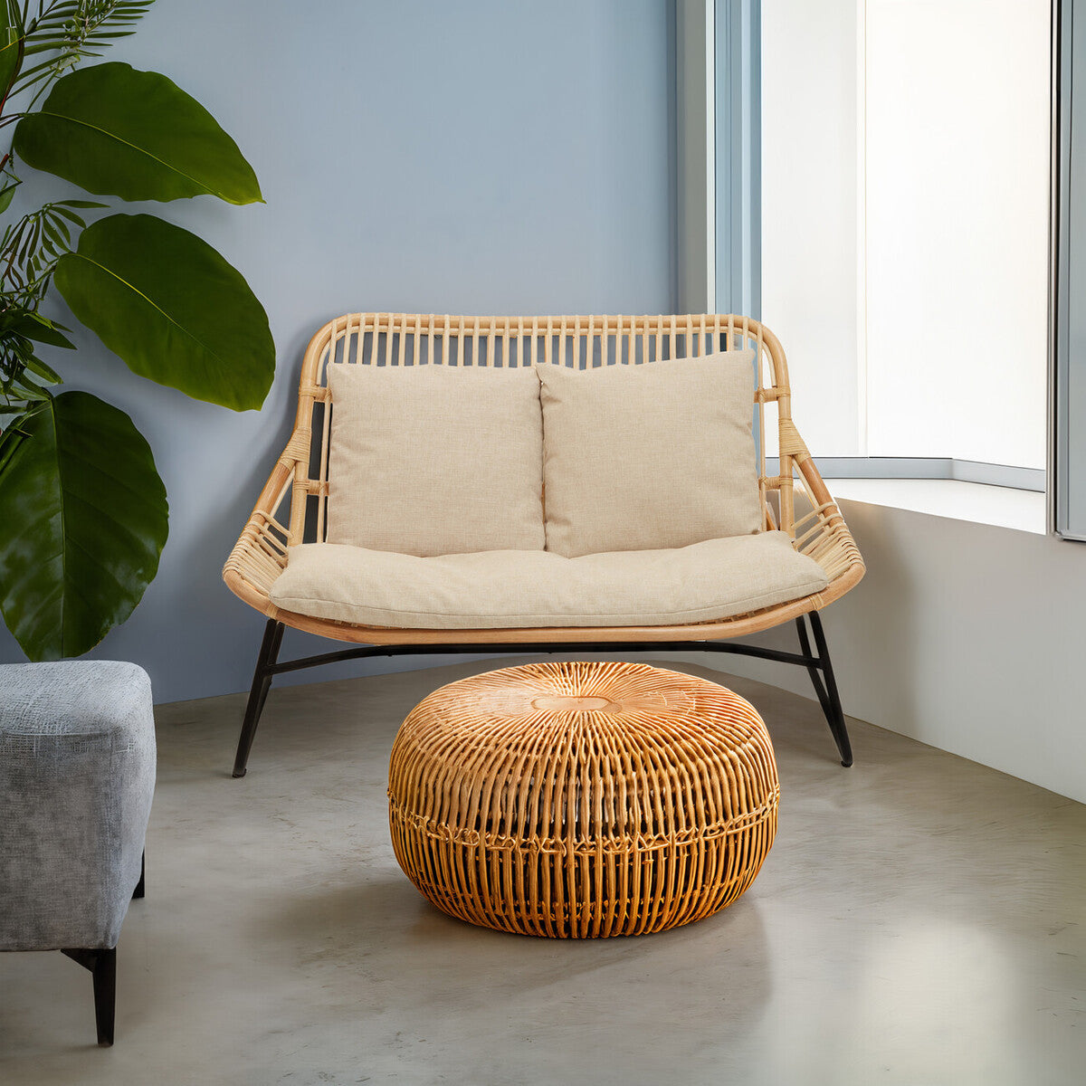 Orsina Manado Relax Natural Rattan Sofa with Black Metal Legs