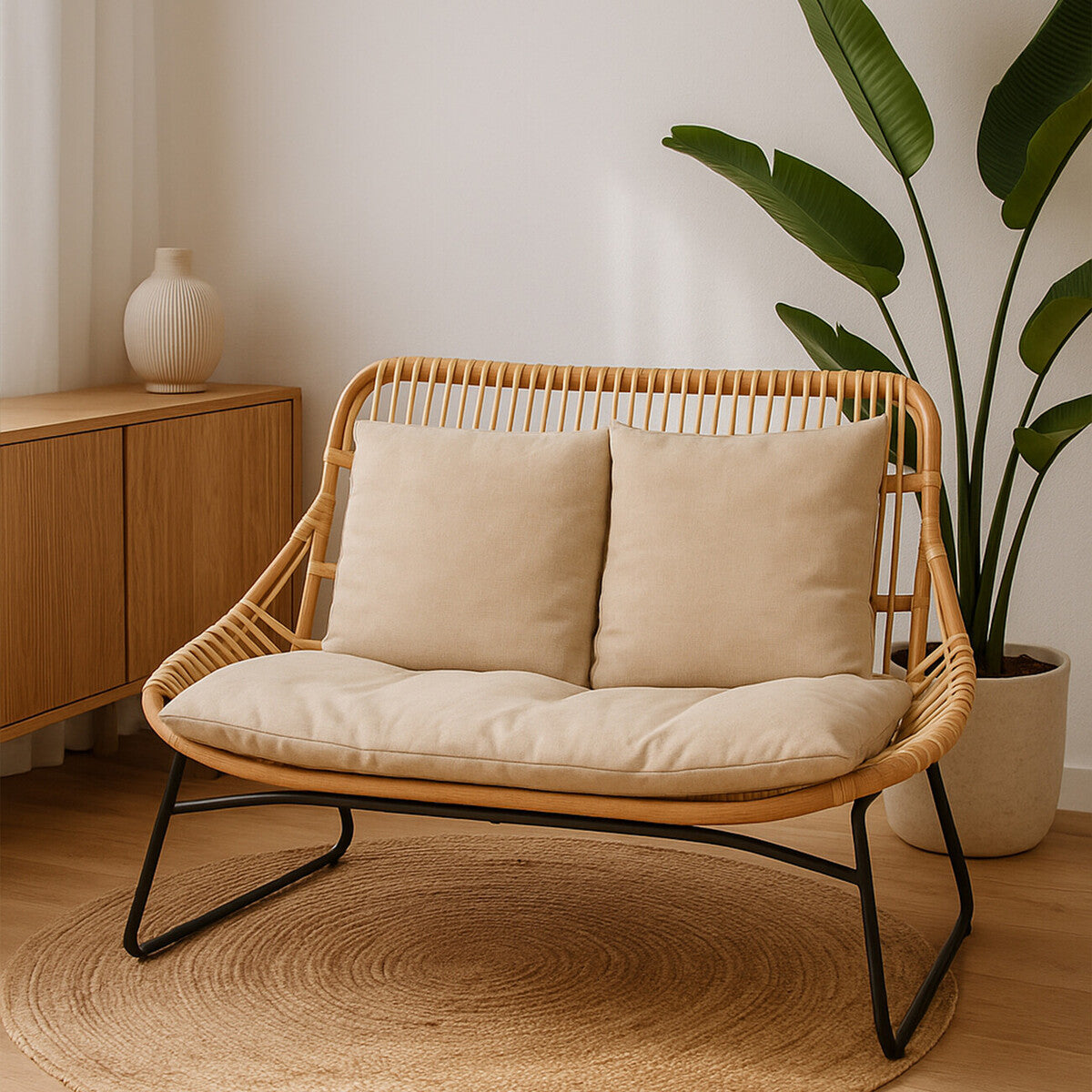 Orsina Manado Relax Natural Rattan Sofa with Black Metal Legs
