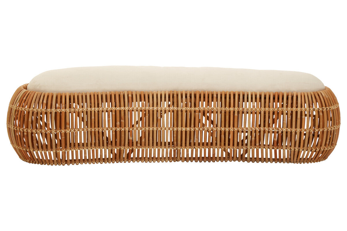 Orsina Manado Natural Rattan Bench with Cream Cushion – 220cm Long