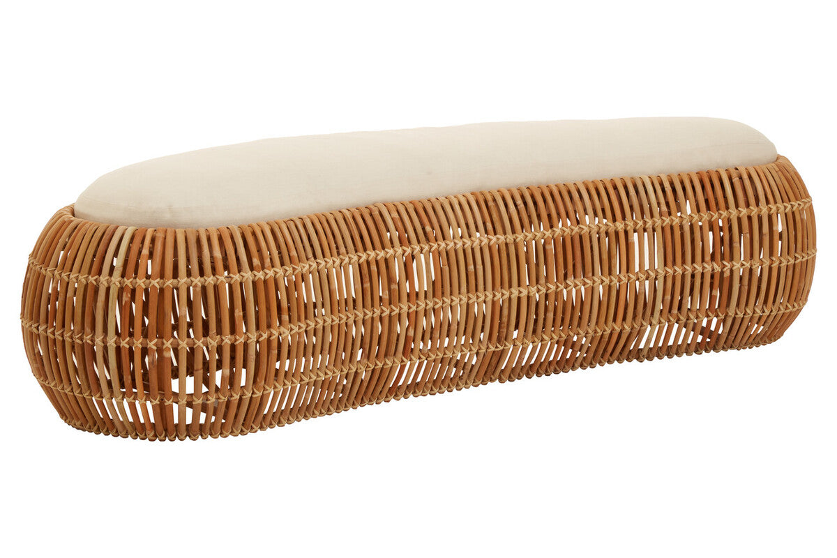 Orsina Manado Natural Rattan Bench with Cream Cushion – 220cm Long