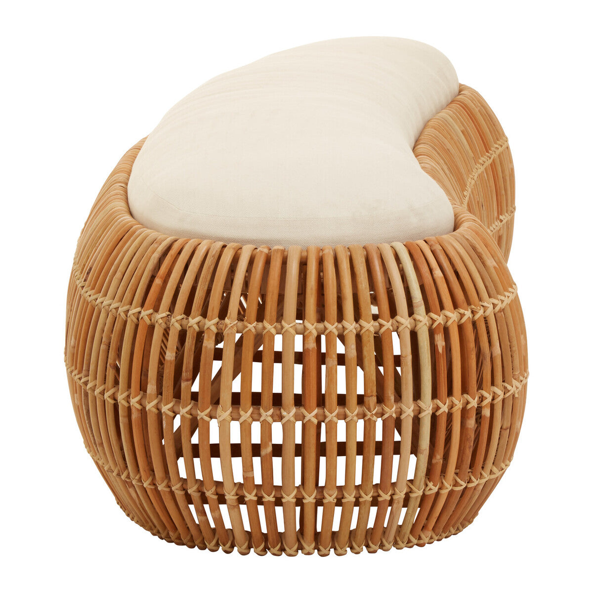 Orsina Manado Natural Rattan Bench with Cream Cushion – 220cm Long