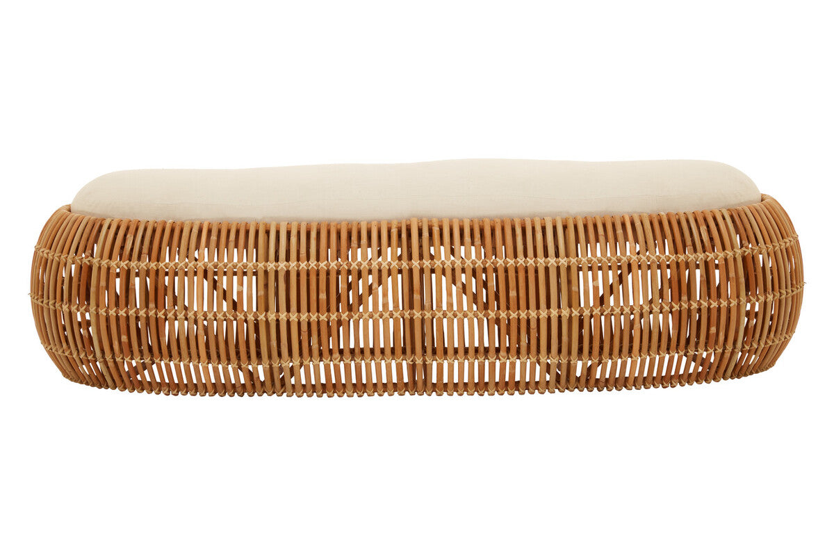 Orsina Manado Natural Rattan Bench with Cream Cushion – 220cm Long