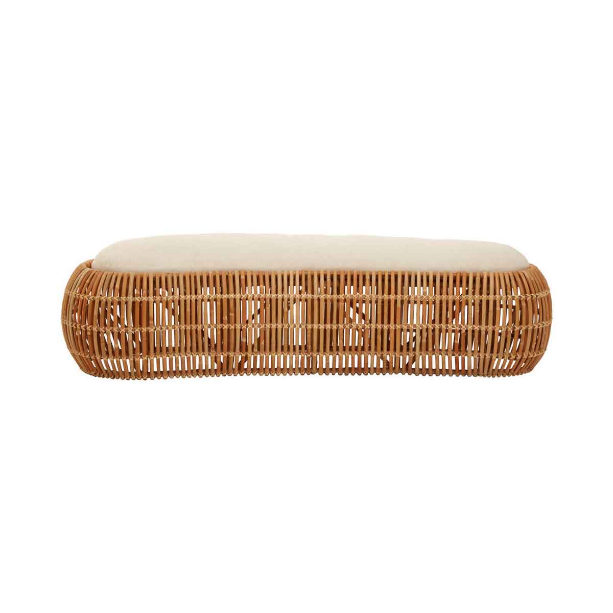 Orsina Manado Natural Rattan Bench with Cream Cushion – 220cm Long