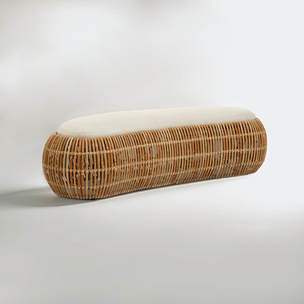 Orsina Manado Natural Rattan Bench with Cream Cushion – 220cm Long