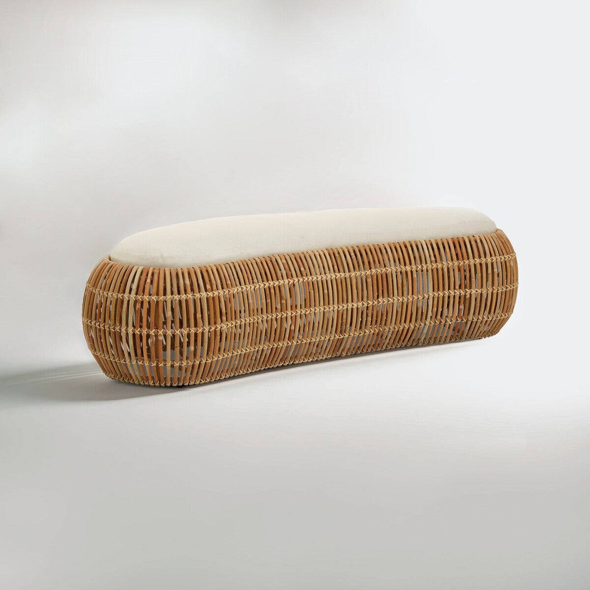 Orsina Manado Natural Rattan Bench with Cream Cushion – 220cm Long