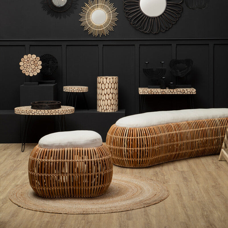 Orsina Manado Natural Rattan Bench with Cream Cushion – 220cm Long