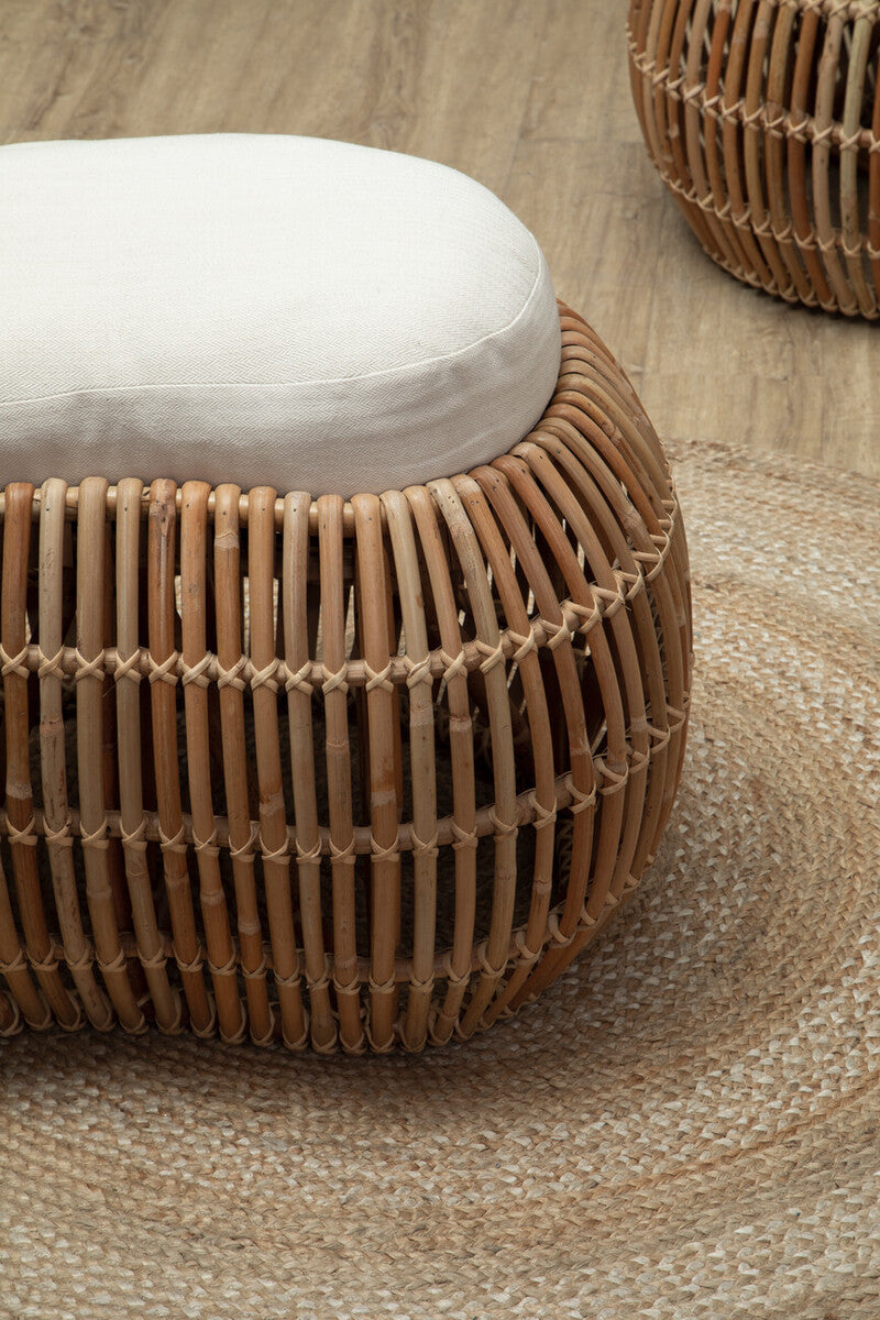 Orsina Manado Natural Rattan Bench with Cream Cushion – 220cm Long