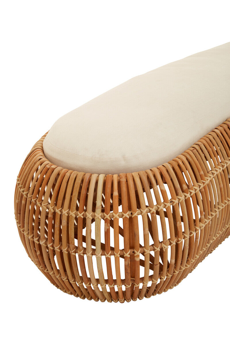 Orsina Manado Natural Rattan Bench with Cream Cushion – 220cm Long