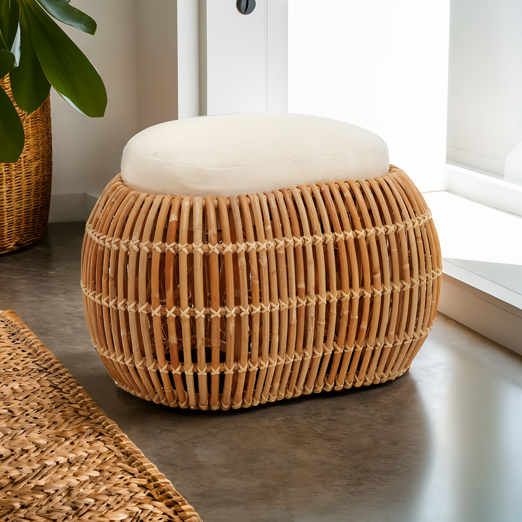 Orsina Manado Natural Rattan Bean Bench with Cream Padded Cushion