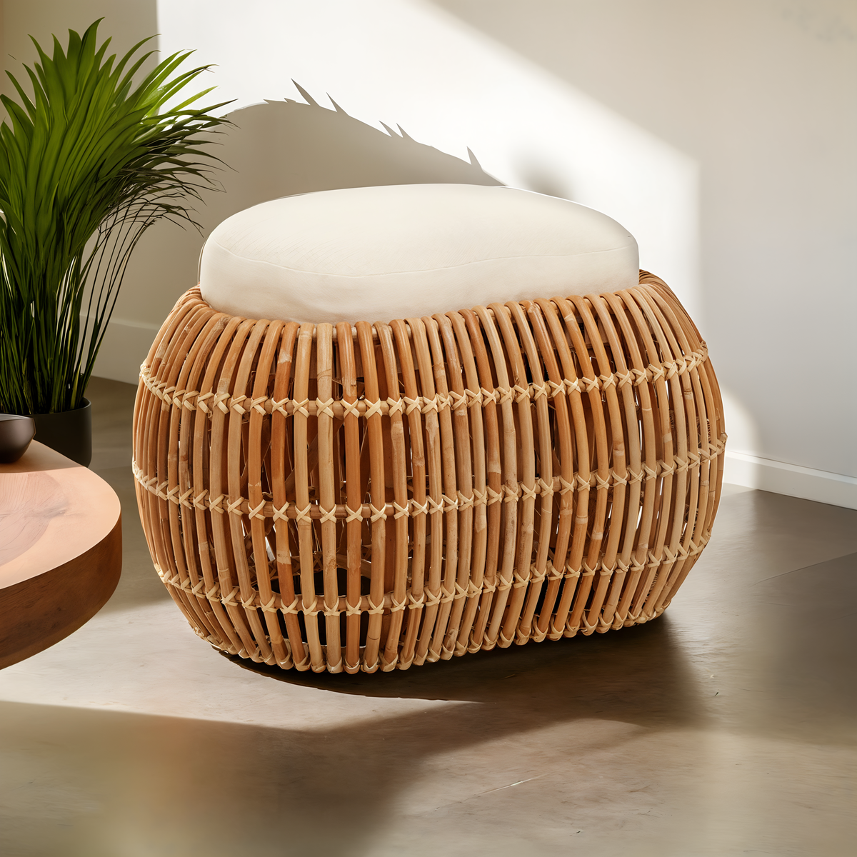Orsina Manado Natural Rattan Bean Bench with Cream Padded Cushion