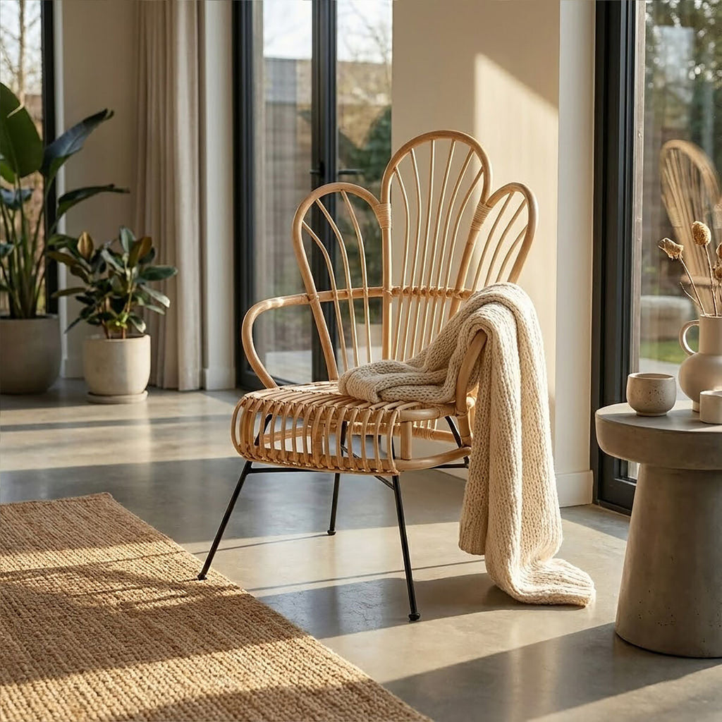 Orsina Java Natural Rattan and Black Metal Dining Accent Chair