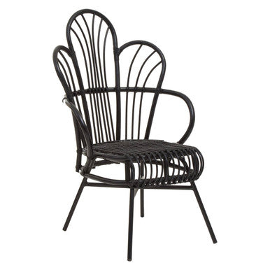 Orsina Java Black Rattan Scalloped Back Chair – Modern Metal Frame