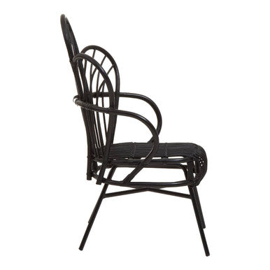 Orsina Java Black Rattan Scalloped Back Chair – Modern Metal Frame